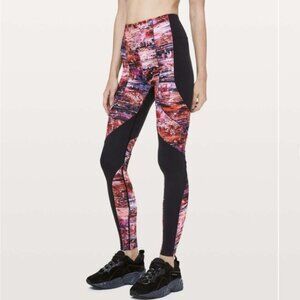 Lululemon Sweat & Repeat Black/Dahliascape Multicolored‎ Leggings Size 10